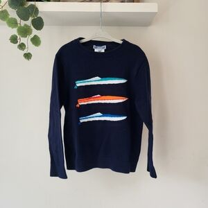 Navy Sweater with Colorful Boat Design